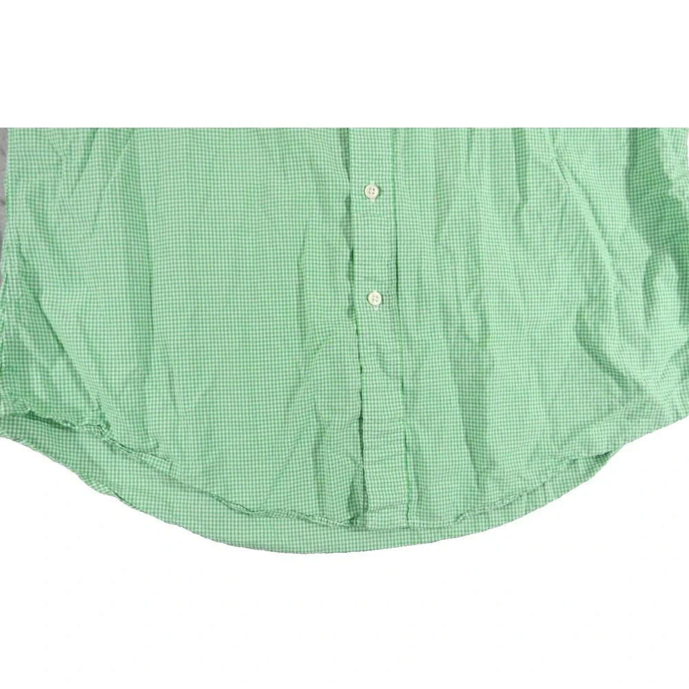 Polo Ralph Lauren Shirt Men L Green White Gingham Check Custom Fit Orange Pony